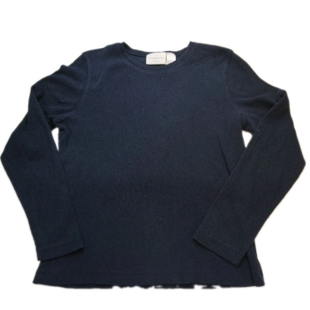Liz Claiborne Women's M Navy Ribbed Long Sleeve Top Crew Neck Cotton Spandex